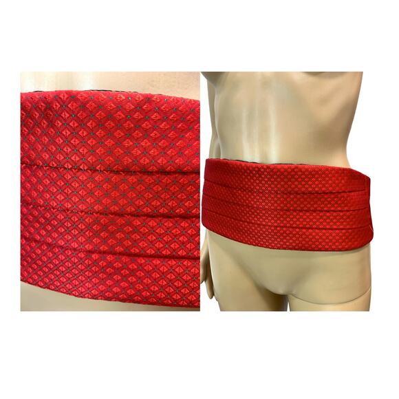 Vintage Red Patterned Cummerbund Sash Belt Adjustable - Picture 1 of 6